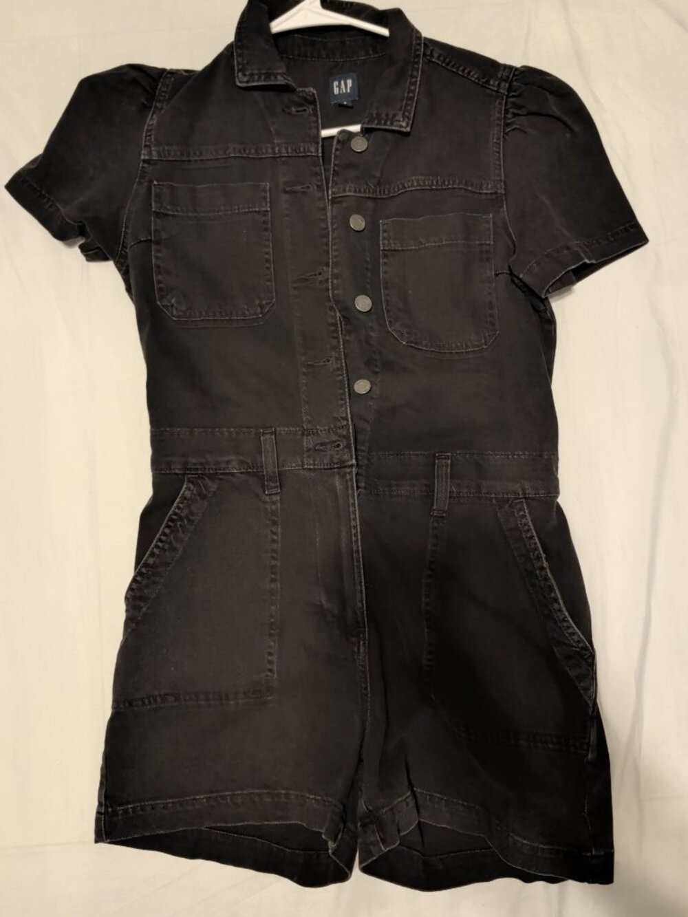Gap Black Denim Romper Short Sleeve Button Front — Women's 8